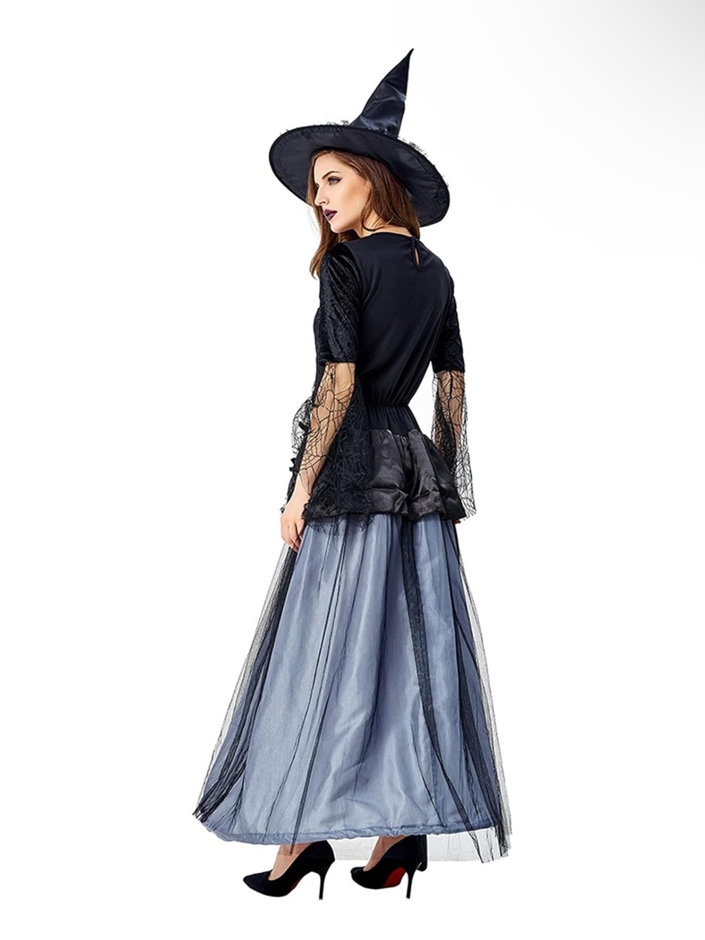 Med Witch Halloween Costume Halloween Demon Devil Vampire Party Dress Spiderweb - Picture 2 of 3